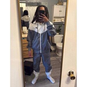 Nike Vintage Rare Windrunner Track Suit Jacket Pants Silver White Nylon Small